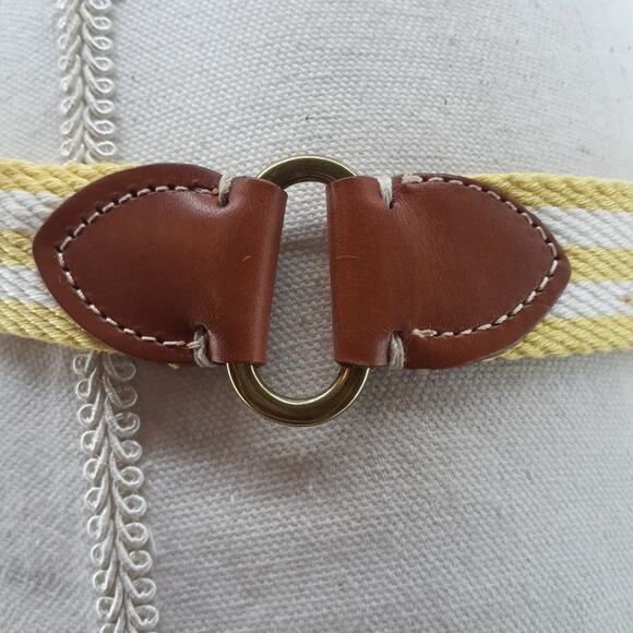 Tommy Hilfiger Striped Hub Yellow White Brown Leather Cotton Weaved   gold ton - Picture 11 of 13